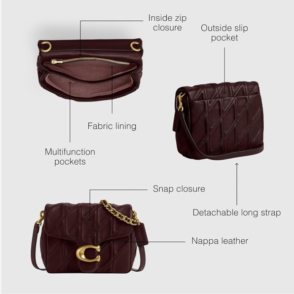 Coach Times Square Tabby CW628 Brass/Merlot Shoulder Bag 17 With Quilting - Picture 11 of 11